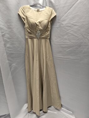 Satin Champagne Formal Dress with Jeweled Waist